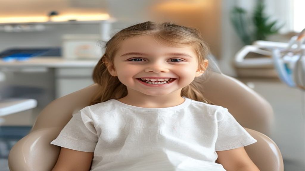 Ortodontista pediátrica a observar dentes de criança em consulta — Instituto Médico e Dentário, Paços de Ferreira