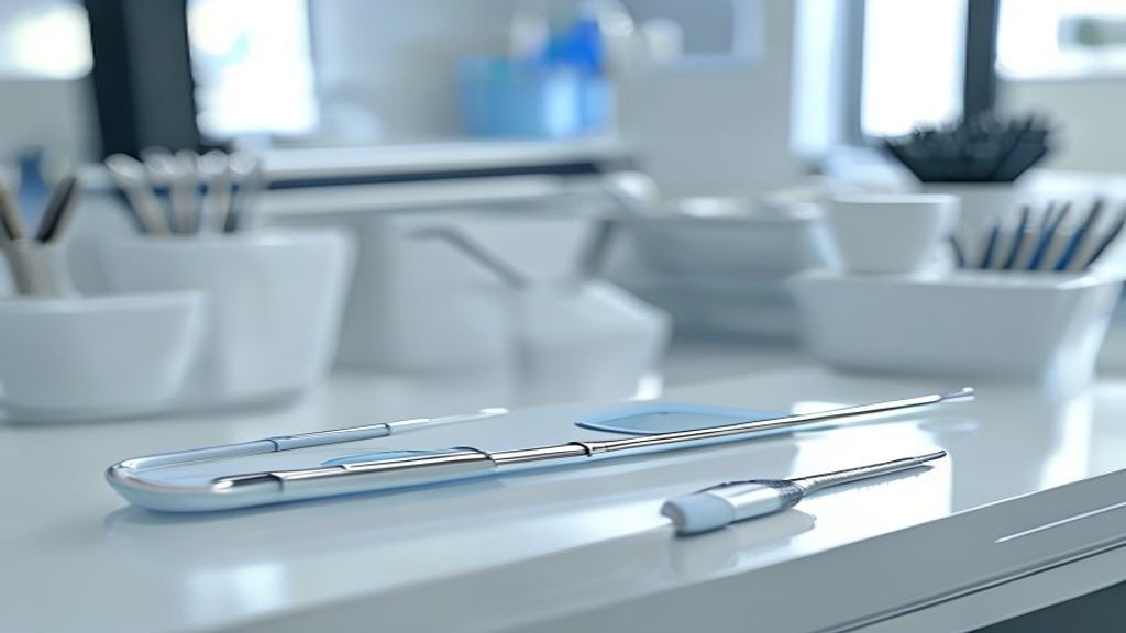 Sonda periodontal e raspador ultrasónico em consulta de medicina dentária — Instituto Médico e Dentário, Paços de Ferreira